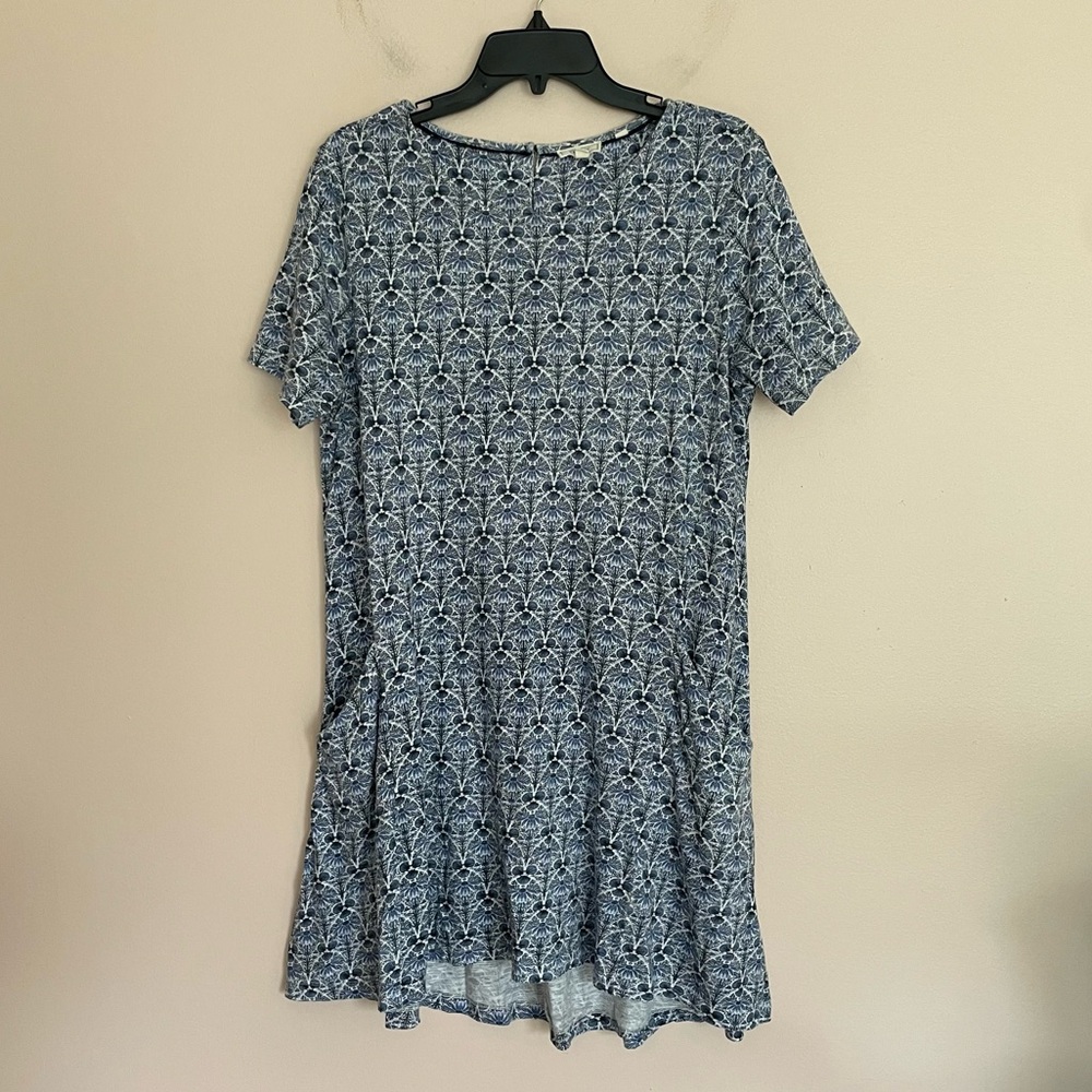 Fat Face Blue and White Floral Short Sleeve Cotton Knee Length Dress Size 10